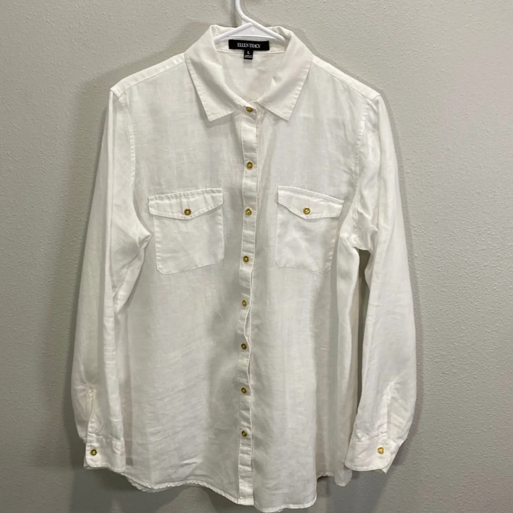 Ellen Tracy vintage linen button up - Picture 1 of 9